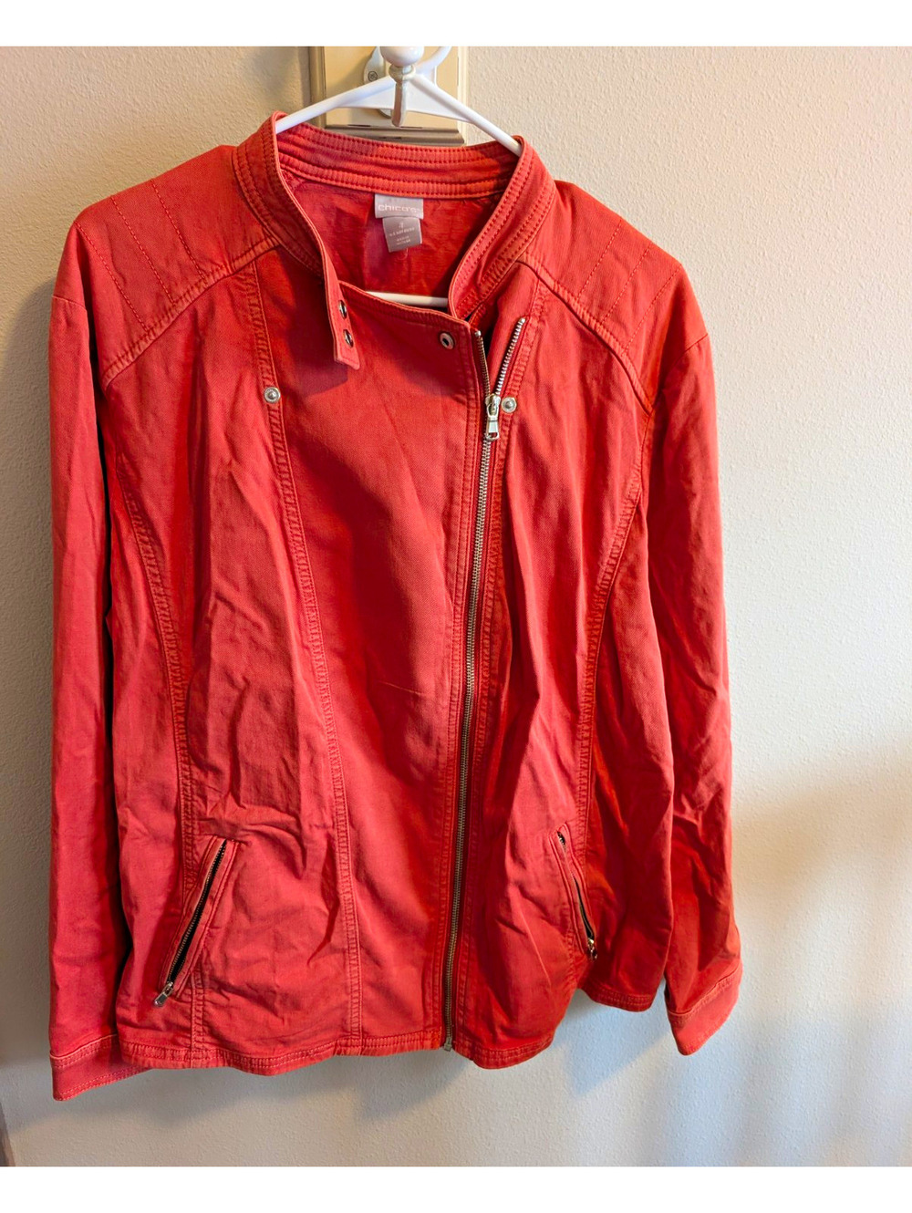 Chico's Women's Sz 4 20/22 Orange Zip Front Jacket Long Sleeve Pockets Autumn